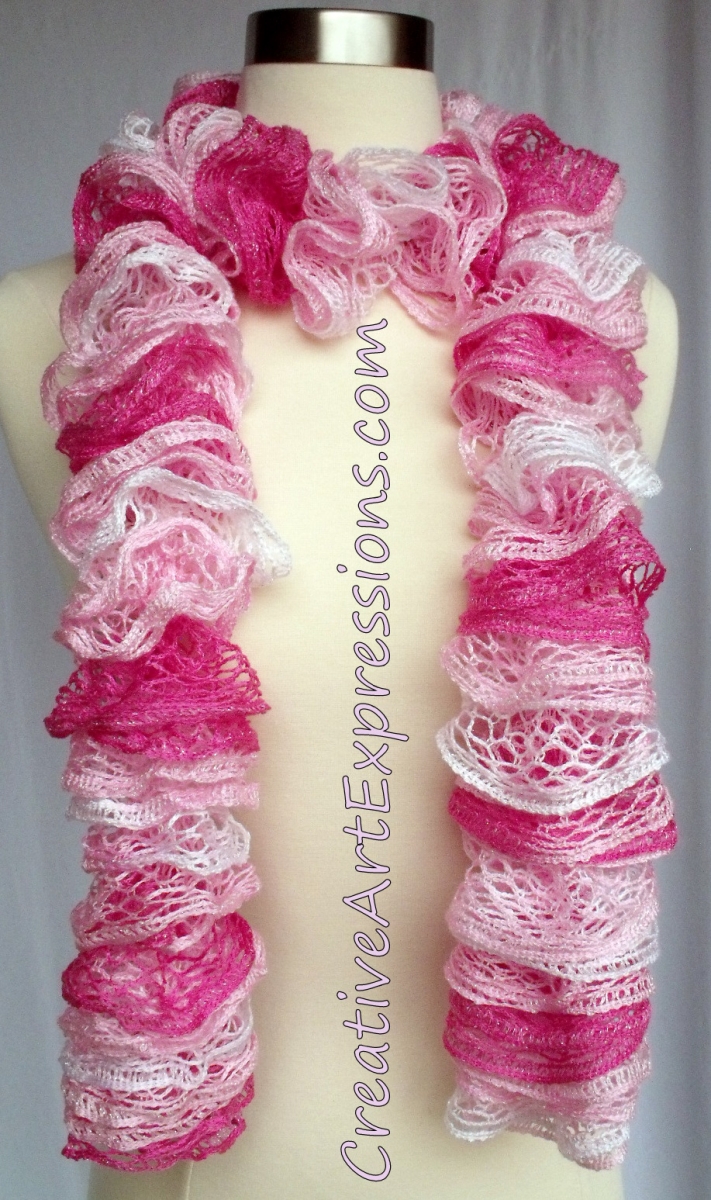 Creative Art Expressions Hand Knit Shades of Pink Ruffle Scarf